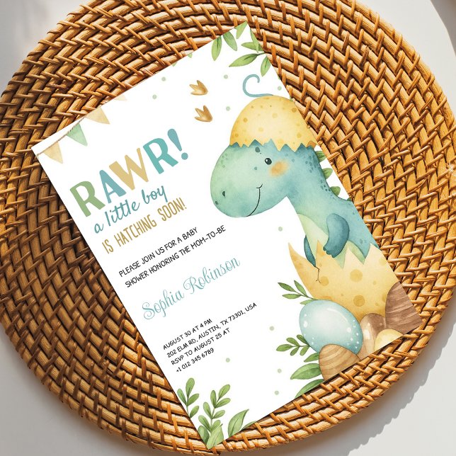 Baby shower invitation featuring a dinosaur  (Créateur téléchargé)
