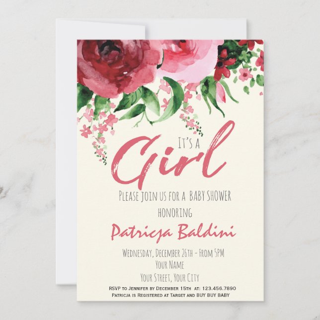 Baby shower Invitation fille (Devant)