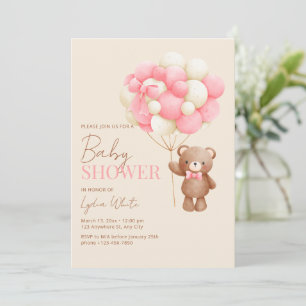 Baby shower Invitation fille, Pink Baby Teddy Bear