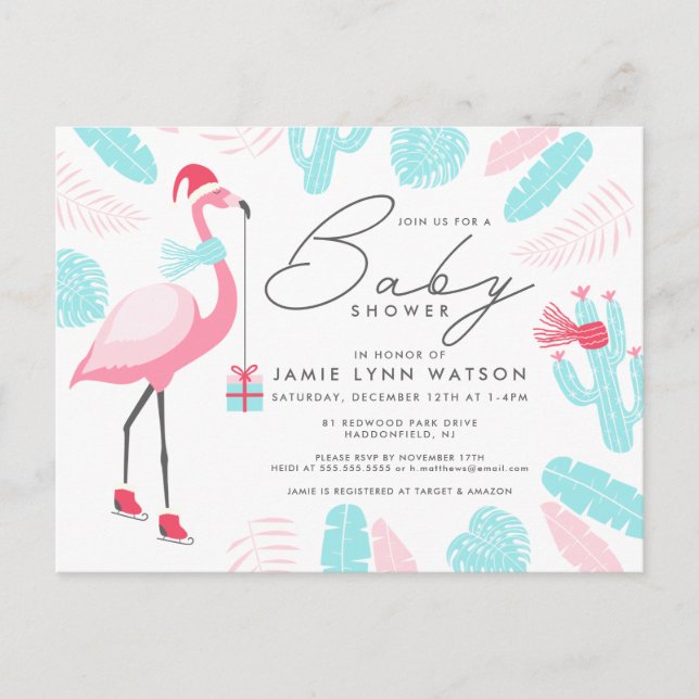 BABY SHOWER | Invitation Flamant Rose Père Noël (Devant)