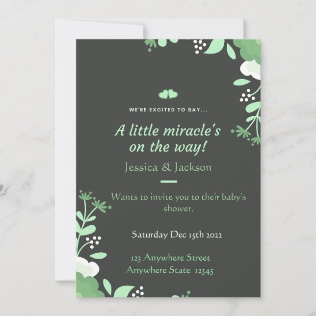 Baby Shower Invitation Green & Black Einladung (Vorderseite)