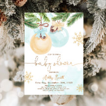 Baby shower Invitation hiver Noël bleu garçon