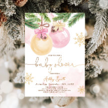 Baby shower Invitation hiver Noël rose fille