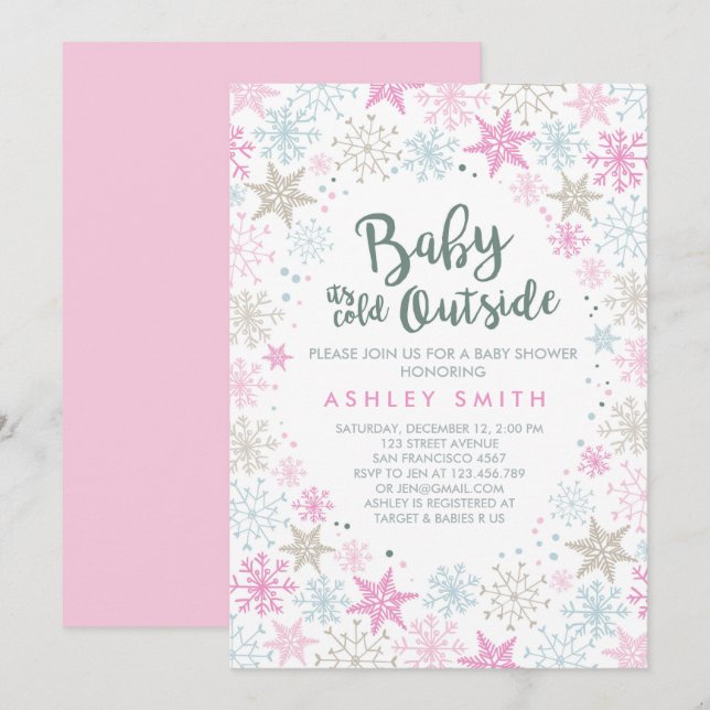 Baby shower invitation Il fait froid dehors Fille  (Devant / Derrière)