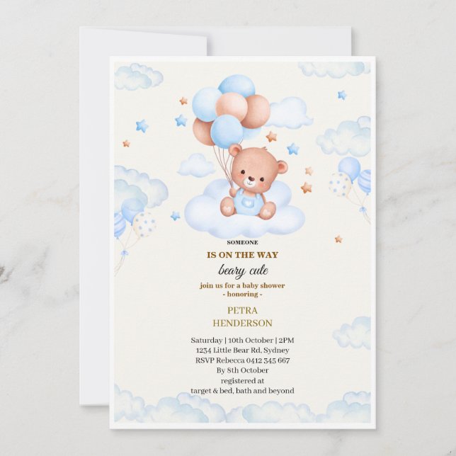 Baby shower invitation in the shape of a blue  einladung (Vorderseite)