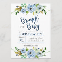 Baby shower invitation je vais, blue floral
