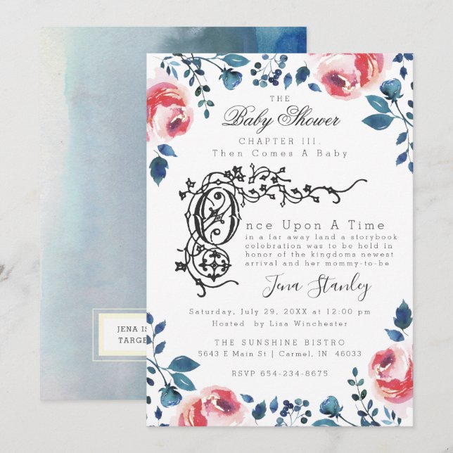 BABY SHOWER INVITATION | Modern Floral Storybook Einladung (Vorne/Hinten)