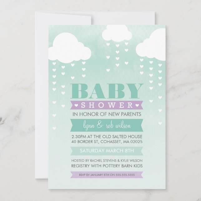 BABY SHOWER INVITATION ombre d'aquarelle menthe vi (Devant)