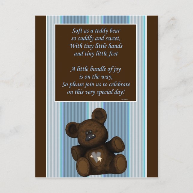 Baby shower Invitation Ours en peluche avec poème  (Devant)