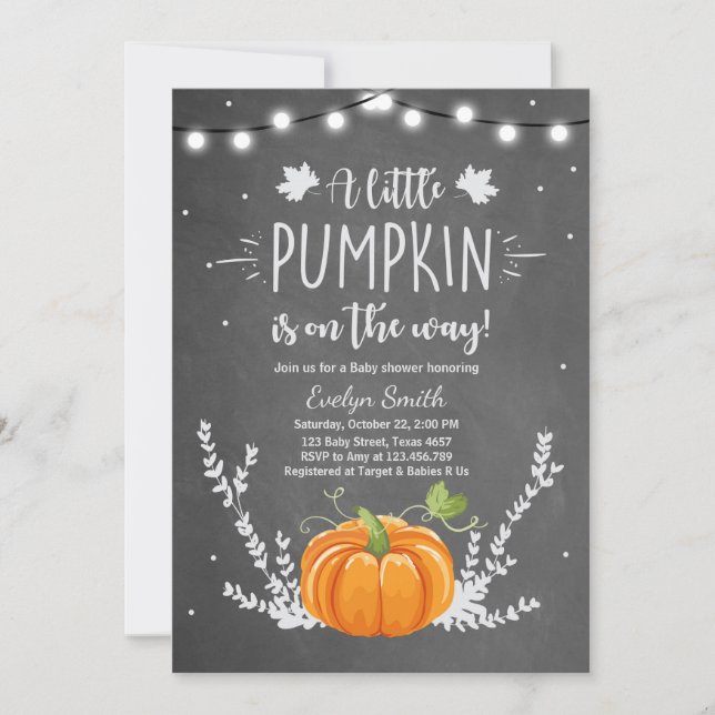 Baby shower invitation Petit Citrouille Chalk Auto (Devant)