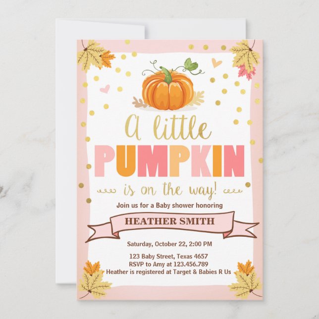 Baby shower invitation Petit Citrouille Rose fille (Devant)