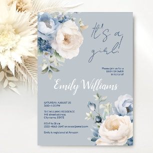 Baby shower invitation pour les pivoines bleues et