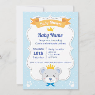 Baby Shower invitation prince bear