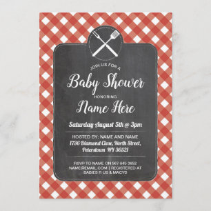 Baby shower Invitation Rouge En vichy Chalk style 