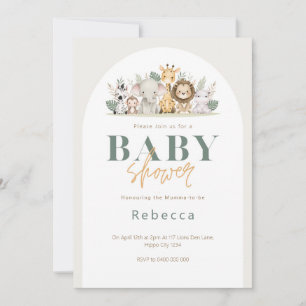 Baby shower Invitation Safari Animaux Sage Green