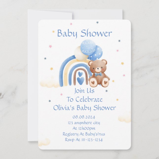 BABY SHOWER INVITATION TEDDY BEAR SAVE THE DATE (Vorderseite)