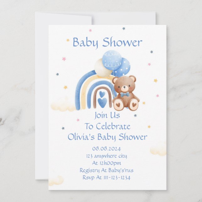 BABY SHOWER INVITATION TEDDY BEAR SAVE THE DATE (Vorderseite)