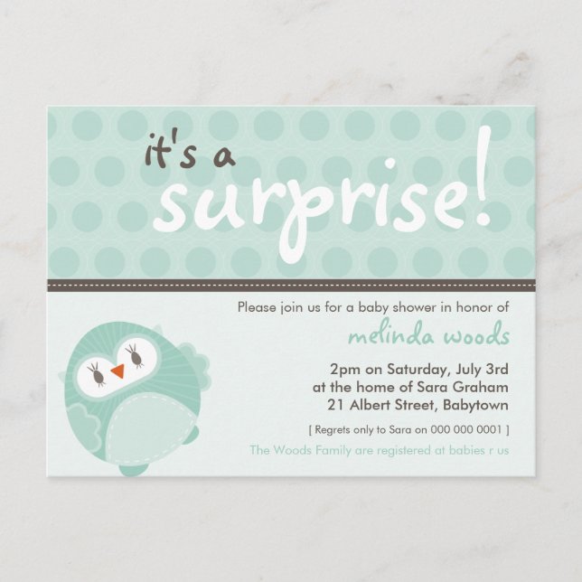 BABY SHOWER INVITATION :: Überraschungsowulf 3 Einladungspostkarte (Vorderseite)