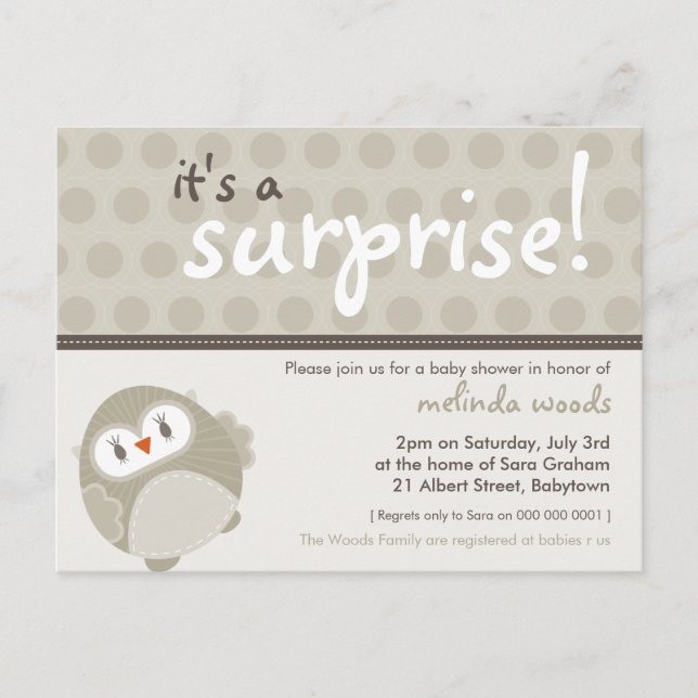 BABY SHOWER INVITATION :: Überraschungsowulf 6 Einladungspostkarte (Vorderseite)