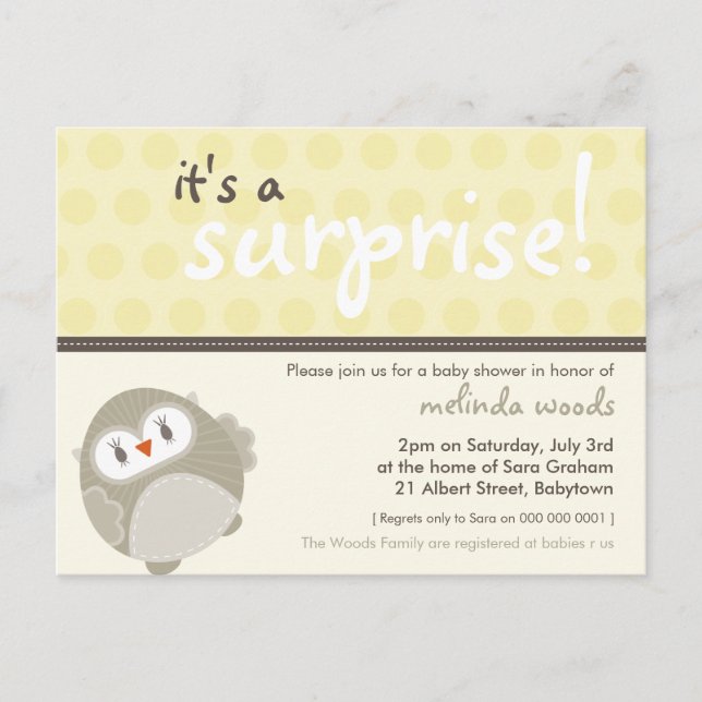 BABY SHOWER INVITATION:: Überraschungsowulf 8 Einladungspostkarte (Vorderseite)