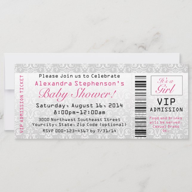 Baby shower Invitations de billets, Fille (Devant)