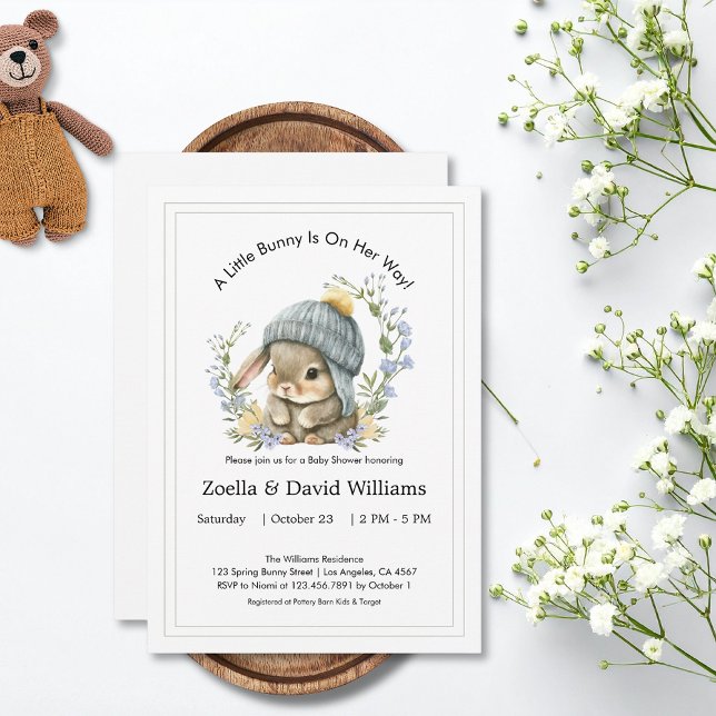 Baby Shower Invitations Watercolor Simple Bunny Einladung (Baby Shower Invitations Watercolor Cute Simple Bunny 4)