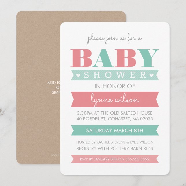BABY SHOWER INVITE Modernes Geschlecht offenbart K Einladung (Vorne/Hinten)