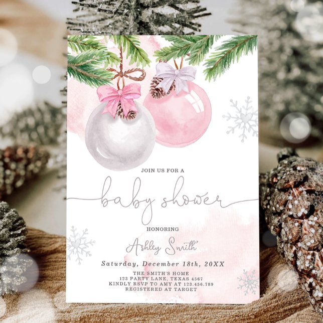 Baby Shower Invite Winter Christmas Pink Girl Einladung (Von Creator hochgeladen)