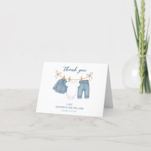 Baby shower Jeans bleu Carte de remerciements plié