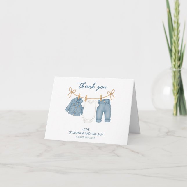 Baby shower Jeans bleu Carte de remerciements plié (Devant)
