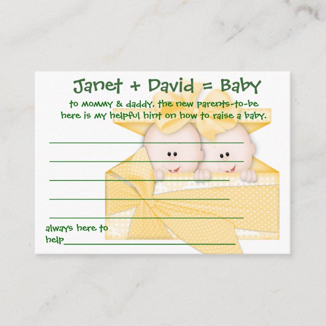 Baby shower Jeu Utile Carte de conseil (Devant)