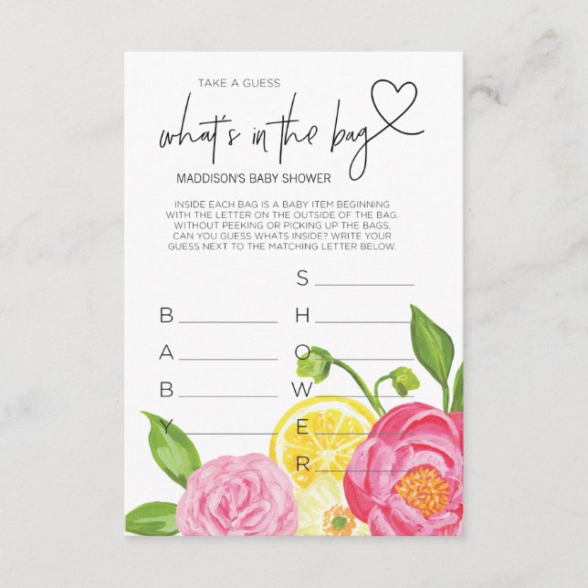 Baby shower Jeux Bébé Fille Douche Faveurs Carte (Devant)