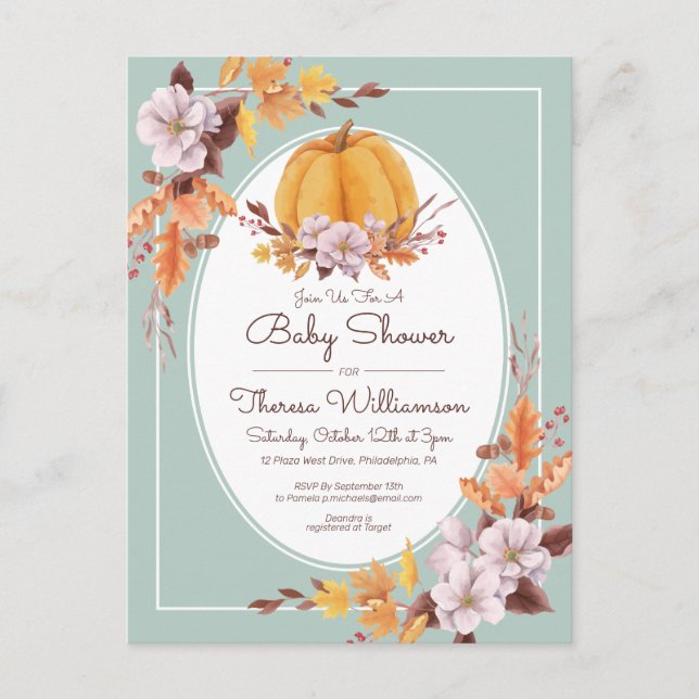 Baby shower | Jolie aquarelle Invitation d'automne (Devant)