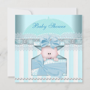 Baby Shower Junge Baby Blau Teal Regenschirm Strei Einladung