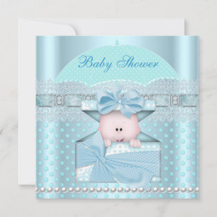 Baby Shower Junge Baby Blau Türkiser Regenschirm P Einladung