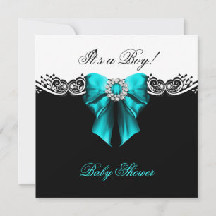 Baby Shower Junge Baby Türkis Blau Schwarz Weiß Einladung