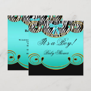 Baby Shower Junge Baby Türkis Blau Schwarz Zebra Einladung