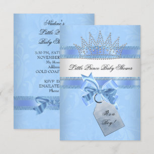 Baby Shower Junge Blau Kleiner Prinz Krone Damast Einladung
