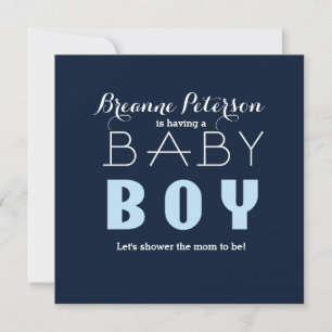 Baby Shower JUNGE Blau Navy Moderne Saubere Einlad Einladung
