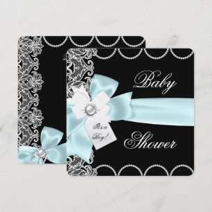 Baby Shower Junge Blau Türkis Schwarz Weiß Spitze Einladung