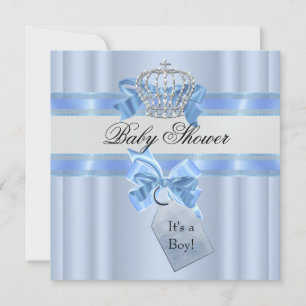 Baby Shower Junge Blau Weiß Prinz Krone Einladung