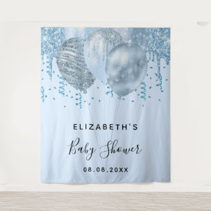Baby-Shower Junge blaue Glitterballons Silber Wandteppich