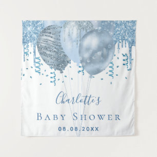Baby-Shower Junge blaue Glitterballons silber weiß Wandteppich