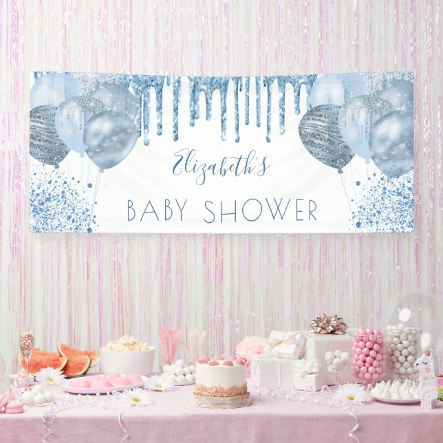 Baby Shower Junge Blue Silber Glitzer Ballons Banner (Party)