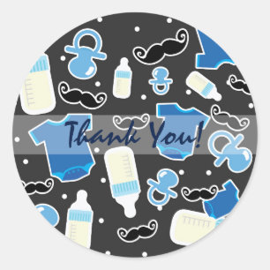 Baby Shower Junge Dinge Blau & Grau Moderne Favors Runder Aufkleber
