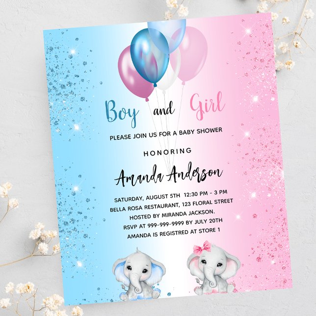 Baby Shower Junge Elefanten Budget Einladung Flyer (Von Creator hochgeladen)