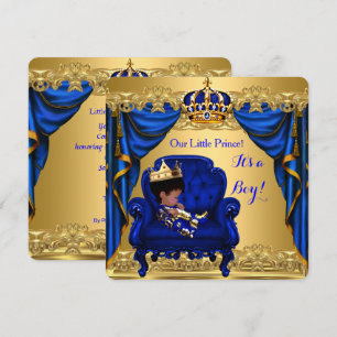 Baby Shower Junge Kleiner Prinz Königlich Blau Gol Einladung