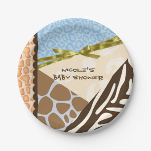 Baby Shower Jungen Blau Safari Druck Thema Pappteller