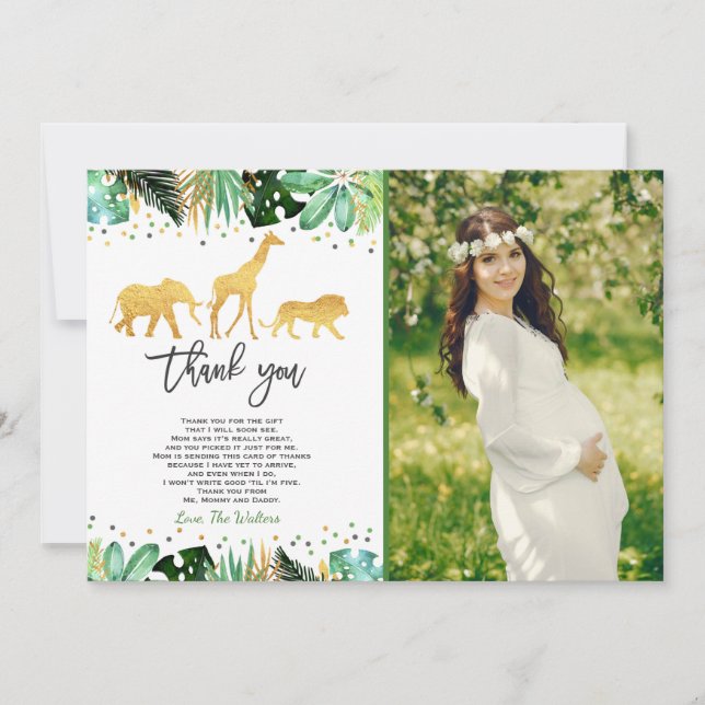Baby shower Jungle Carte de remerciements douche J (Devant)