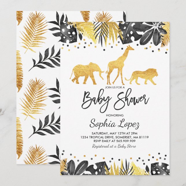 Baby shower Jungle Invitation Baby shower tropical (Devant / Derrière)